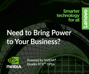 Advertisement for NVIDIA Quadro RTX GPUs powering business technology.