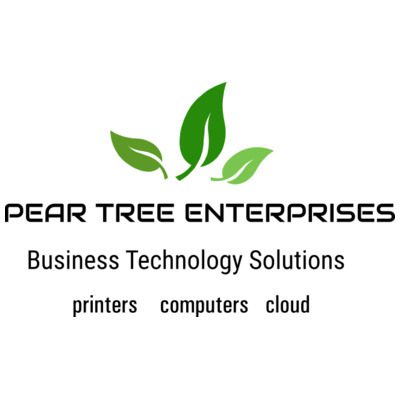 Logo of Pear Tree Enterprises with green leaves and business tech solutions.